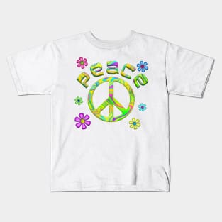 RetroTie Dye Peace Sign with Flowers Kids T-Shirt